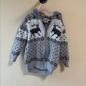 Kids Gray and White Reindeer Knit Sweater